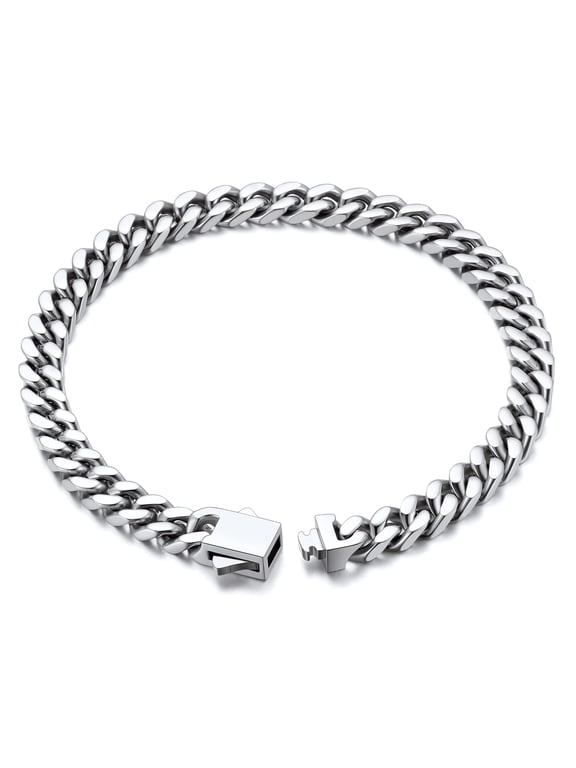 5MM Wide Cuban Chain Bracelet for Men Women Father's Day Gift for Son Dad Husband Stainless Steel Hip Hop Biker Wristlet Anklet Chain Jewelry