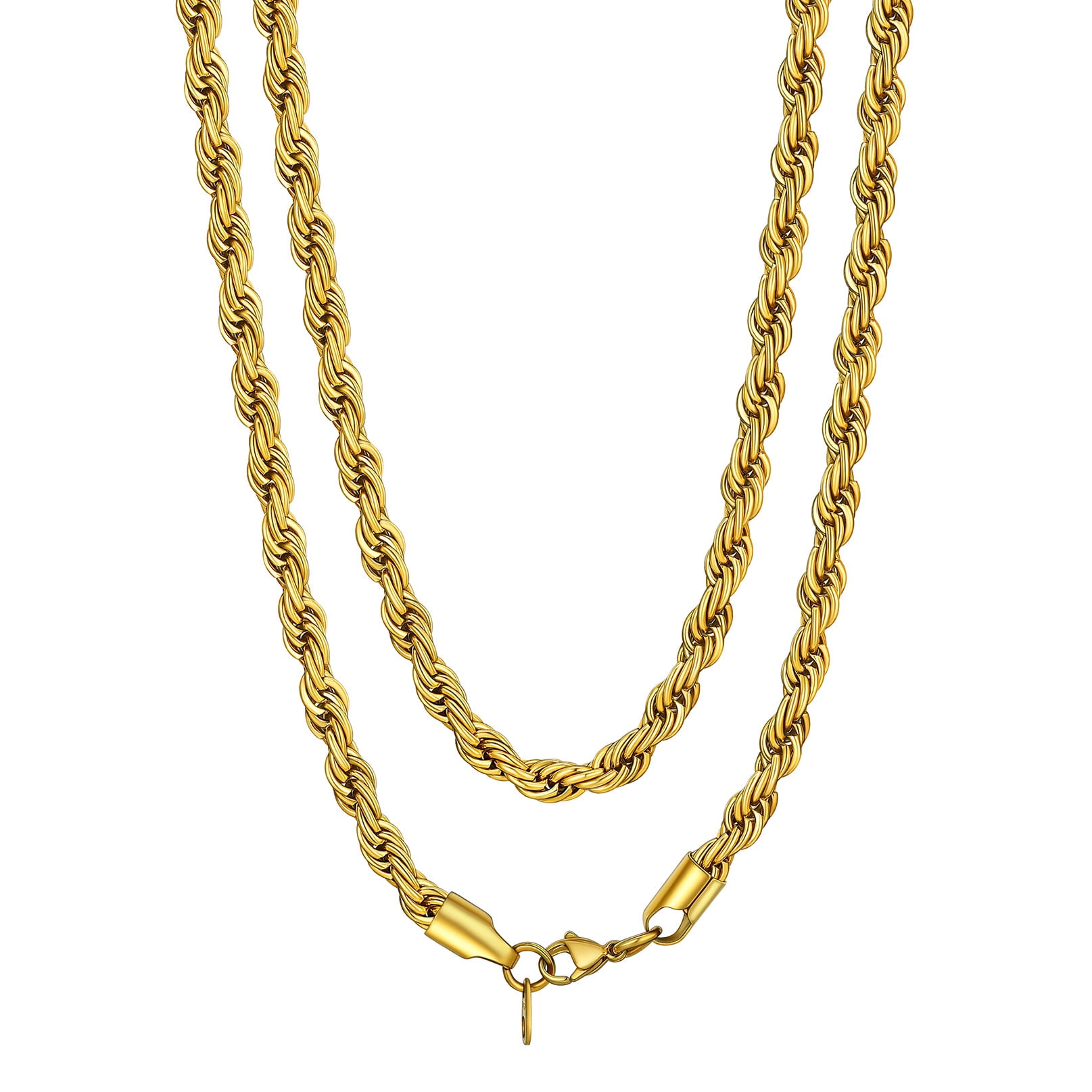 Bandmax 6MM 14K Gold Plated Stainless Steel Long Rope Chain Necklace 30 ...