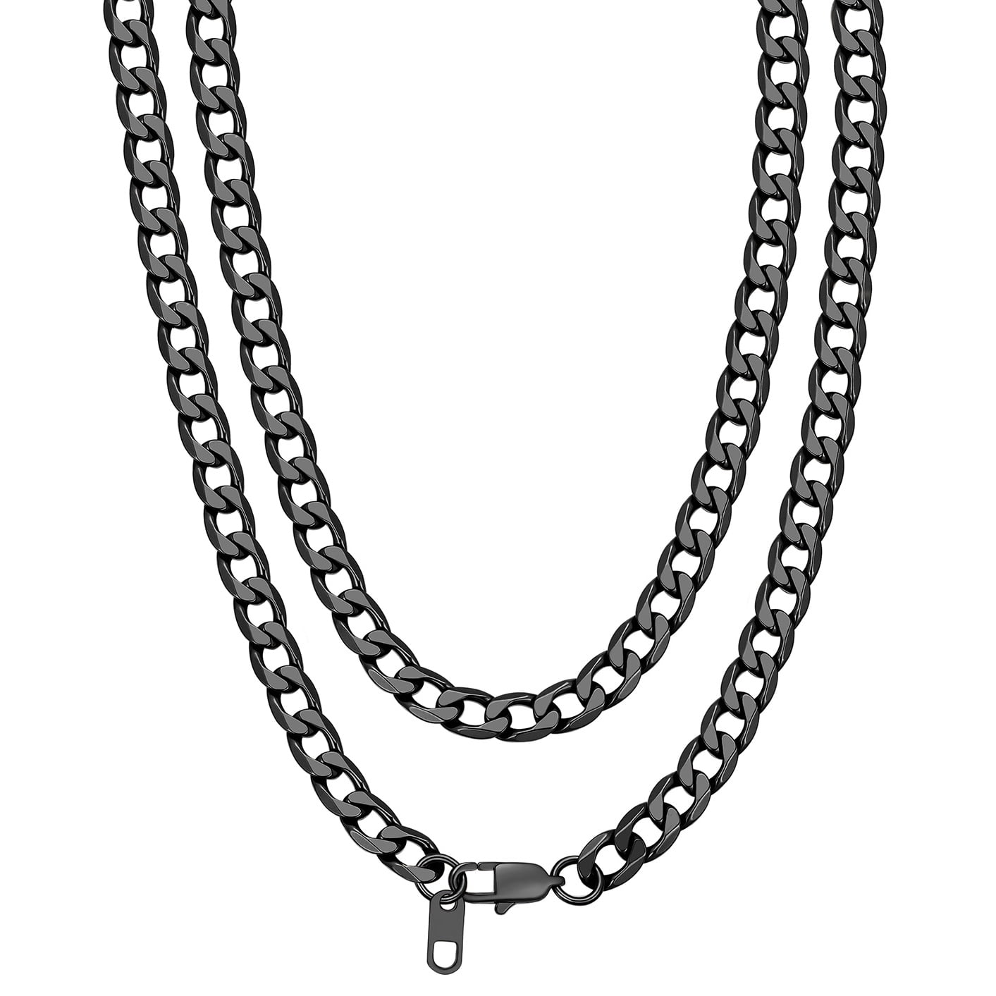Bandmax 6MM Black Cuban Link Chain Necklace for Men Women Stainless Steel Flat Curb Chain 20 Inches Rapper Mens Jewelry Birthday Father Day Gift for Dad Son Husband Grandpa
