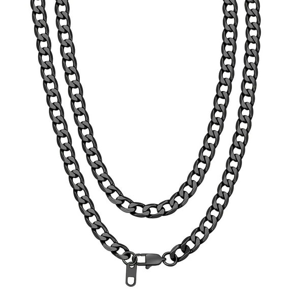 Bandmax 6MM Black Cuban Link Chain Necklace for Men Women Stainless Steel Flat Curb Chain 20 Inches Rapper Biker Hip Hop Mens Jewelry for Birthday Gift