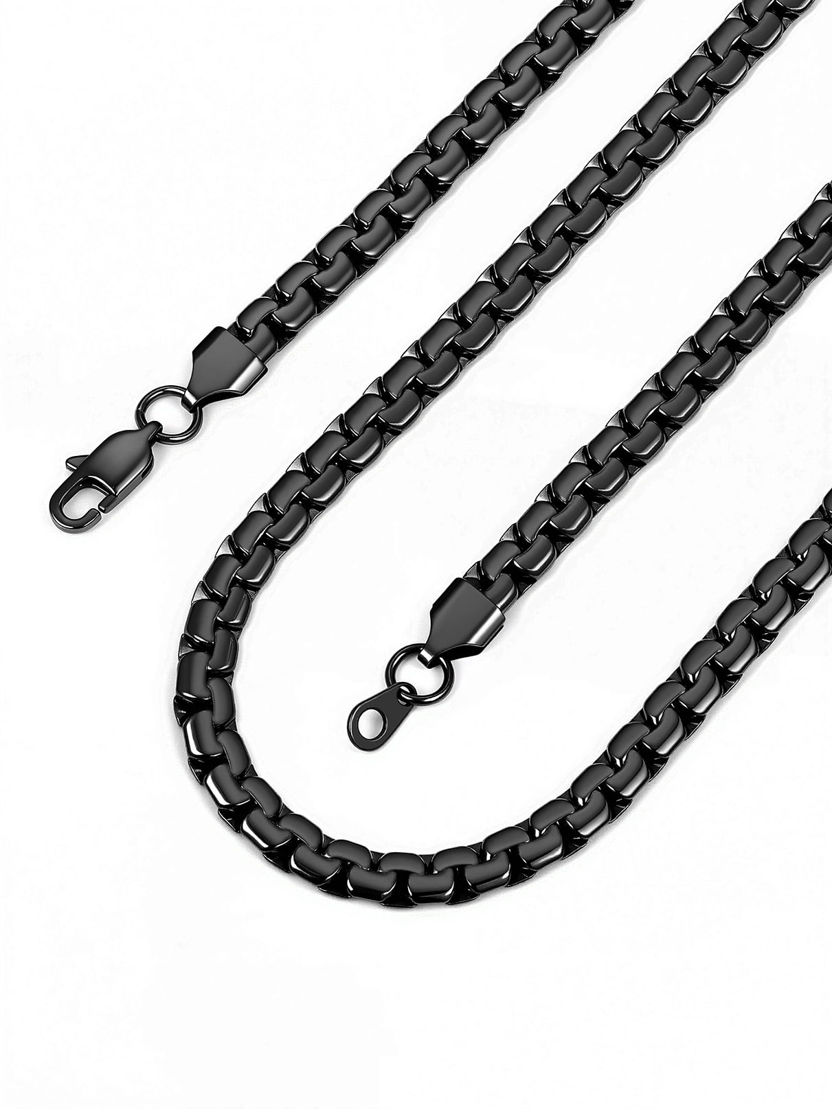 Bandmax 6MM Black Flat Box Link Chains Necklace for Men Women Solid Stainless Steel Cable Chain Jewelry Birthday Father Day Gift for Mens Son Husband Dad