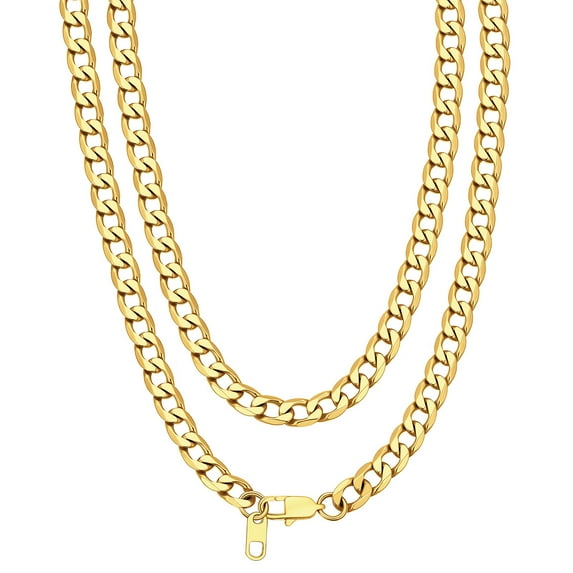 Bandmax 6MM Cuban Link Chain Necklace for Men Women Stainless Steel 14K Gold Plated Flat Curb Chain 28 Inches Rapper Biker Hip Hop Mens Jewelry for Birthday Gift