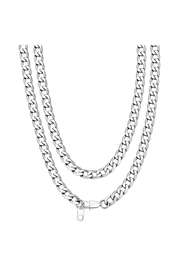 6MM Cuban Link Chain Necklace for Men Women Stainless Steel Flat Curb Chain 22 Inches Rapper Biker Hip Hop Mens Jewelry for Birthday Gift