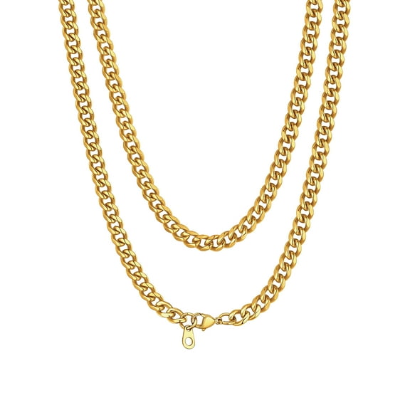 Bandmax 6MM Curb Cuban Chain for Men Women 14K Gold Plated 316L Stainless Steel Miami Link Necklace for Gift