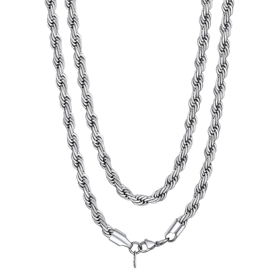 Bandmax 6MM Men Rope Chain Necklace 26 Inch Hypoallergenic Stainless Steel Chunky Cable Twisted Chain for Men Women Jewelry Gift