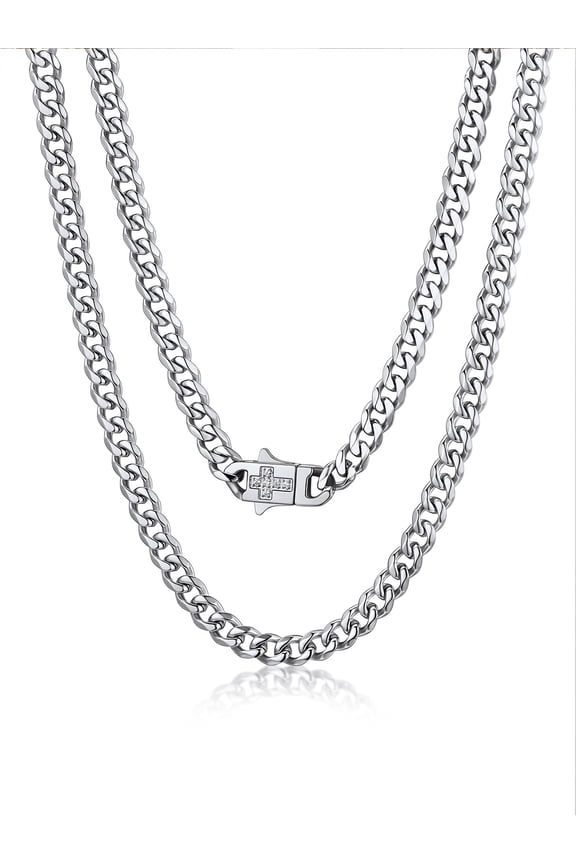 6MM Miami Cuban Link Chain for Men Women Stainless Steel Chain Necklace 18 Inch Choker with Cross Cubic Zirconia Clasp Gift for Birthday