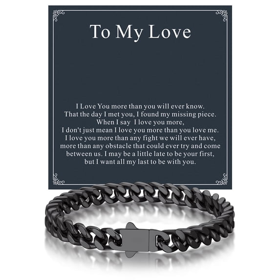 Bandmax 7MM Black Cuban Chain Bracelet for Men 7.5" Stainless Steel Hand Bracelets Special Father's Day Birthday Gift with Card To Your Love