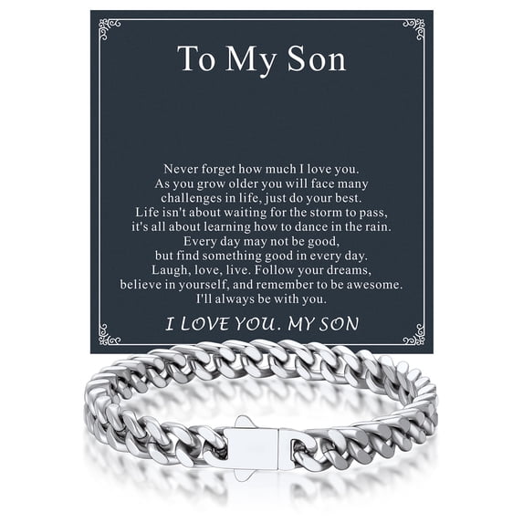 Bandmax 7MM Cuban Chain Bracelet for Men 8.3" Stainless Steel Hand Bracelets Gift with Card To Son Graduation Birthday Father's Day