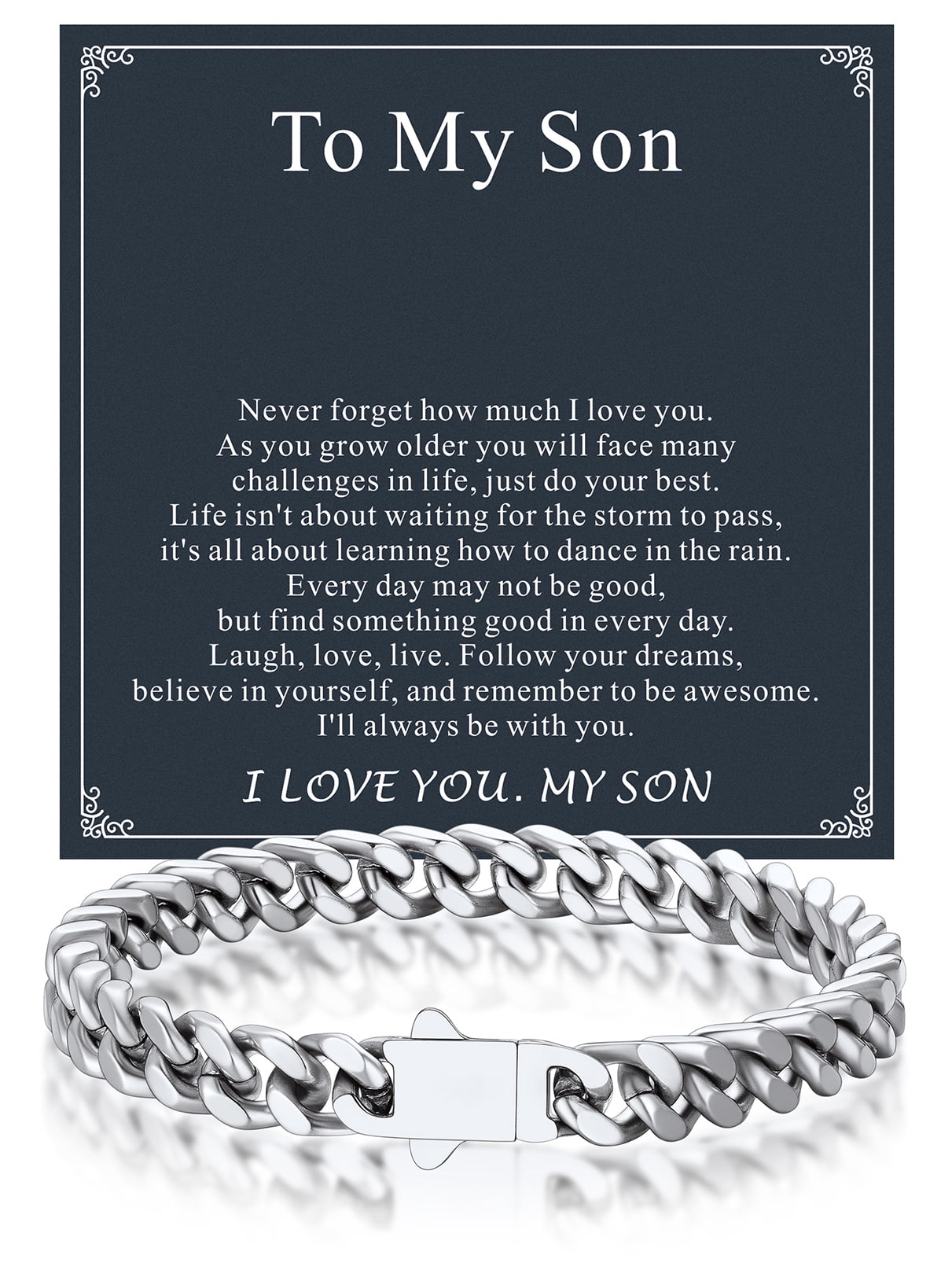 Bandmax 7MM Cuban Chain Bracelet for Men 9" Stainless Steel Hand Bracelets Gift with Card To Son Graduation Birthday Father's Day