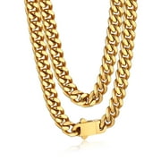 Bandmax 7MM Men's Chunky Cuban Chain Necklace for Men Women Stainless Steel 14K Gold Plated Hip Hop Miami Choker Birthday Valentines Father Day Gift for Dad Son Husband
