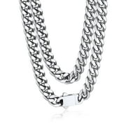 Bandmax 7MM Stainless Steel Mens Chain Necklaces Miami Cuban Link Chain for Men 18 Inches Chunky Cuban Chain Men Jewelry Birthday Valentines Father Day Gift for Dad Son Husband