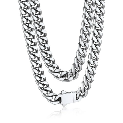 7MM Stainless Steel Mens Chain Necklaces Miami Cuban Link Chain for Men 22 Inches Chunky Cuban Chain Men Jewelry Birthday Valentines Father Day Gift for Dad Son Husband