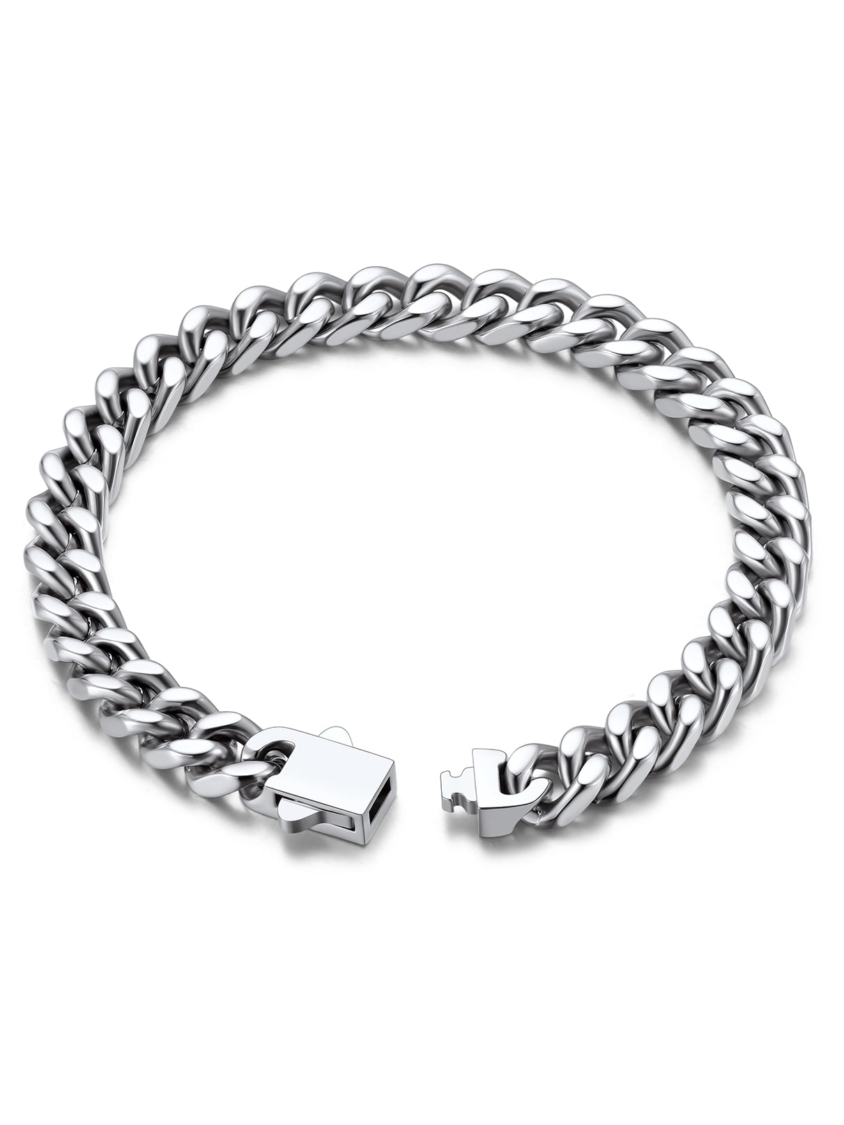 Bandmax 7MM Wide Cuban Chain Bracelet for Men Women Father's Day Gift for Son Dad Husband Stainless Steel Hip Hop Biker Wristlet Anklet Chain Jewelry