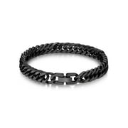 Bandmax 8MM Mens Black Cuban Chain Bracelets Stainless Steel Miami Curb Link Hand Chain Wristlet Birthday Valentines Father Day Gift for Dad Son Husband Grandpa