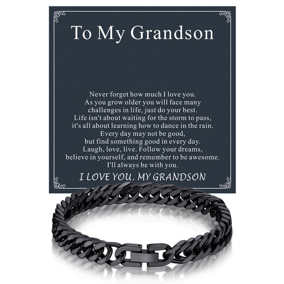 Bandmax 8MM Stainless Steel Cuban Chain Bracelets for Men Women Black Miami Curb Link Hand Chain Gift with Card To Grandson Graduation Birthday Father's Day