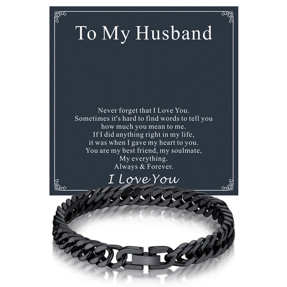 Bandmax 8MM Stainless Steel Cuban Chain Bracelets for Men Women Black Miami Curb Link Hand Chain Gift with Card To Husband Valentine Father's Day Birthday