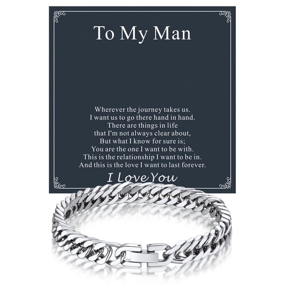 Bandmax 8MM Stainless Steel Cuban Chain Bracelets for Men Women Miami Curb Link Hand Chain Gift with Card To Your Man Boyfriend Valentine Father's Day Birthday