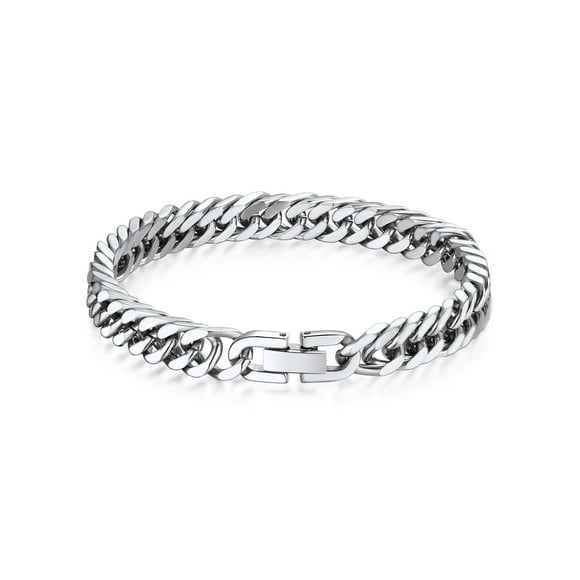 Bandmax 8MM Stainless Steel Cuban Chain Bracelets for Men Women Miami Curb Link Hand Chain Wristlet for Birthday Valentines' Gift Biker Wrist Chain Jewelry