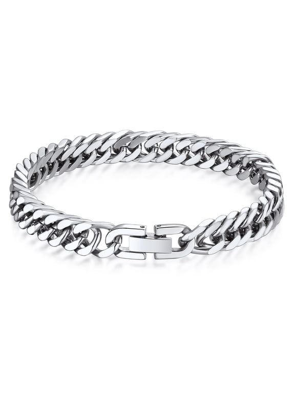 8MM Stainless Steel Cuban Chain Bracelets for Men Women Miami Curb Link Hand Chain Wristlet Birthday Valentines Father Day Gift for Dad Son Husband Grandpa