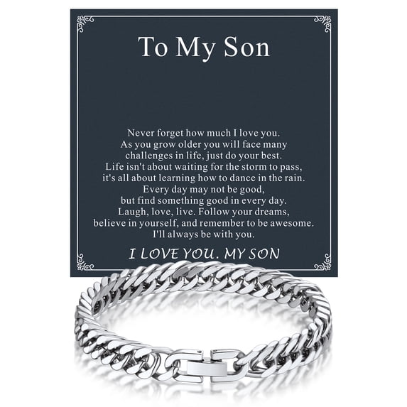 Bandmax 8MM Stainless Steel Cuban Chain Bracelets for Men Women Miami Curb Link Hand Chain Gift with Card To Son Graduation Birthday Father's Day