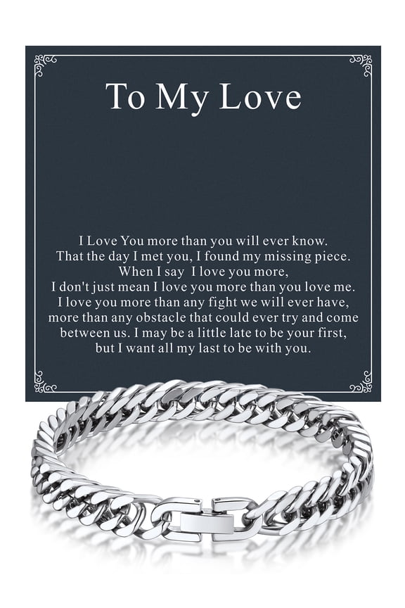 8MM Stainless Steel Cuban Chain Bracelets for Men Women Miami Curb Link Hand Chain Special Father's Day Birthday Gift with Card To Your Love