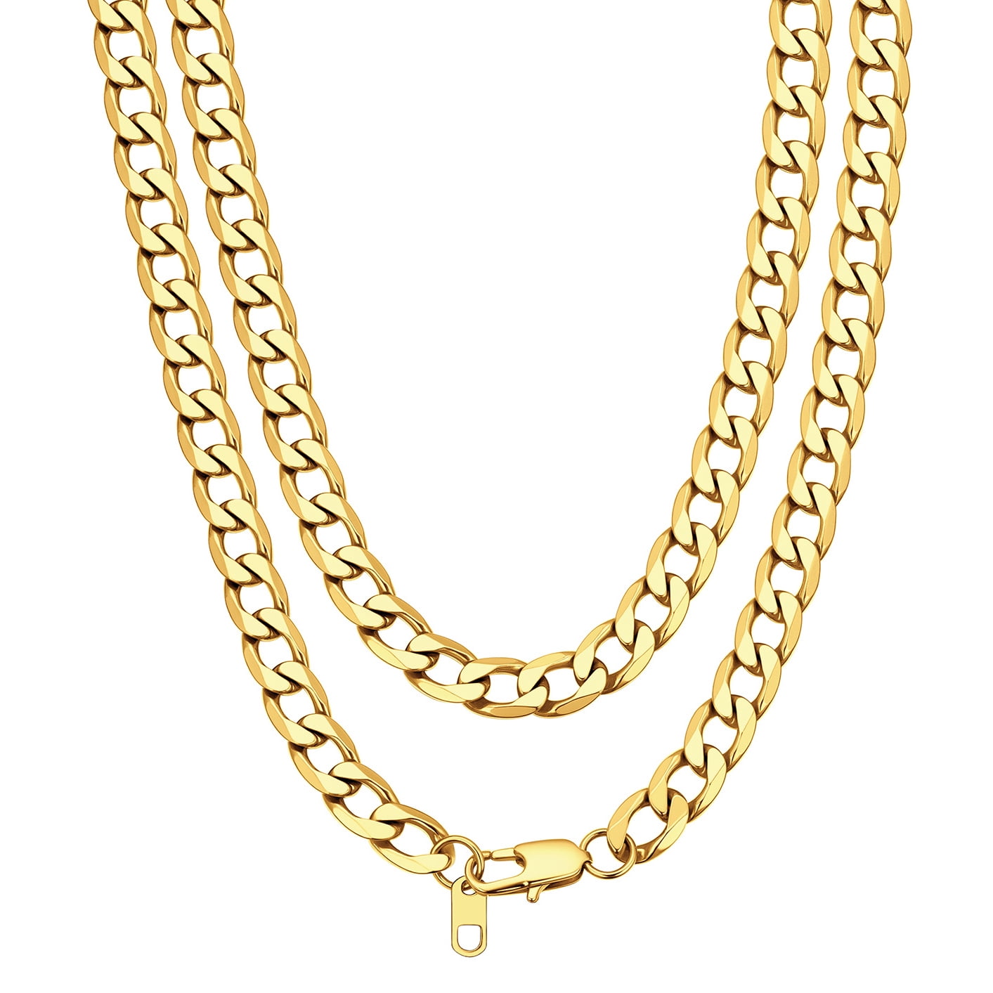 Bandmax 9MM Cuban Link Chain Necklace for Men Women Stainless Steel 14K Gold Plated Flat Curb Chain 22 Inches Rapper Mens Jewelry Birthday Father Day Gift for Dad Son Husband Grandpa