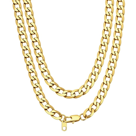 Bandmax 9MM Cuban Link Chain Necklace for Men Women 14K Gold Plated Flat Curb Chain 28 inch Rapper Hip Hop Biker Mens Jewelry for Birthday Gift