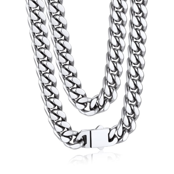 Bandmax 9MM Stainless Steel Mens Chain Necklaces Miami Cuban Link Chain for Men 24 Inches Chunky Cuban Chain Men Jewelry Birthday Valentines Father Day Gift for Dad Son Husband