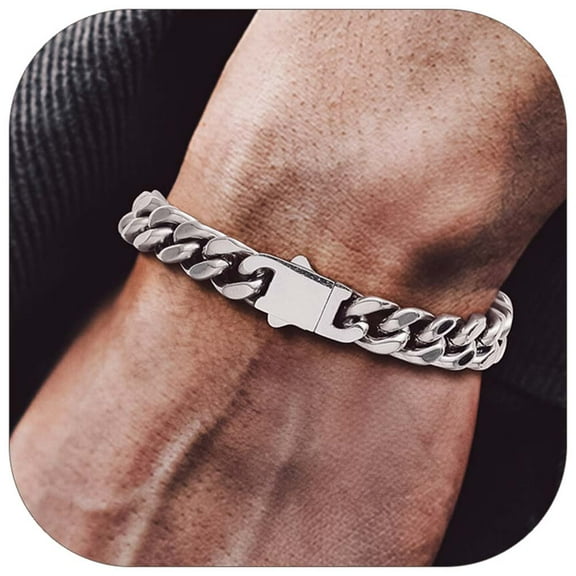 Bandmax 9MM Wide Cuban Chain Bracelet for Men Women Stainless Steel Hip Hop Biker Wristlet Anklet Chain Jewelry for Gift