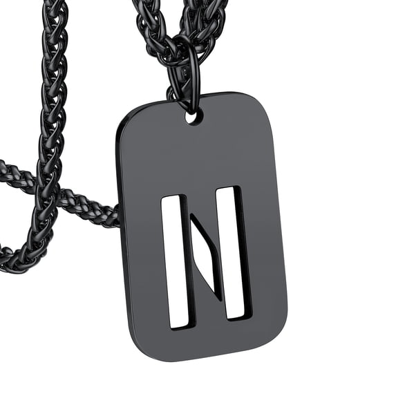 Bandmax Black Initial Letter N Pendant for Men Women 26 Alphabet Hollow Capitals Necklace Stainless Steel Dog Tag Pendants Necklace for Birthday Gift
