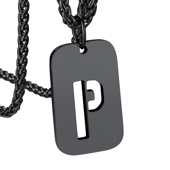 Bandmax Black Initial Letter P Pendant for Men Women 26 Alphabet Hollow Capitals Necklace Stainless Steel Dog Tag Pendants Necklace for Birthday Gift