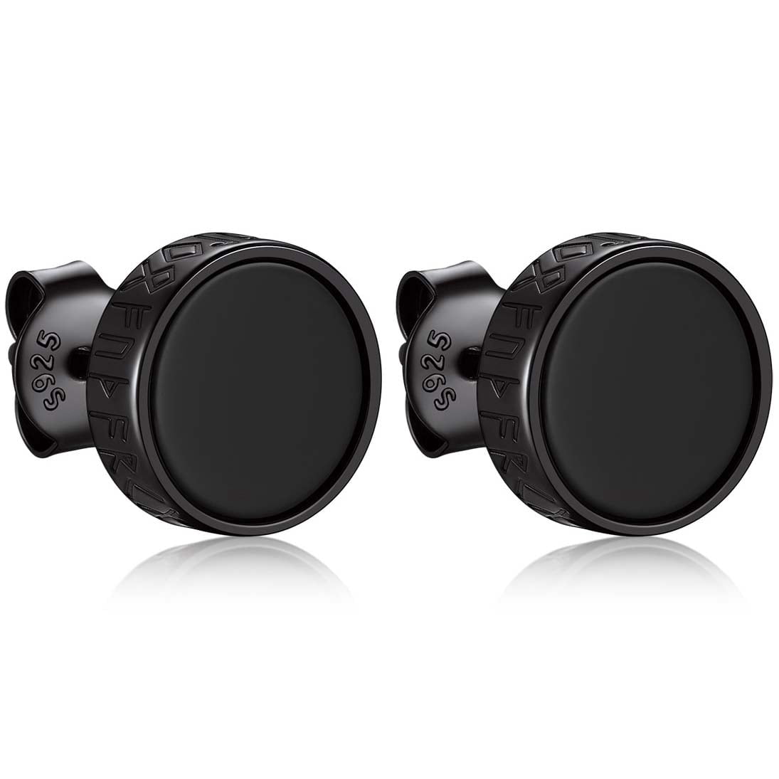 Bandmax Black S925 Silver Stud Earrings for Men Women Natural Black Onxy with Viking Rune Ear Studs Gift for Father's Day Christmas Valentines