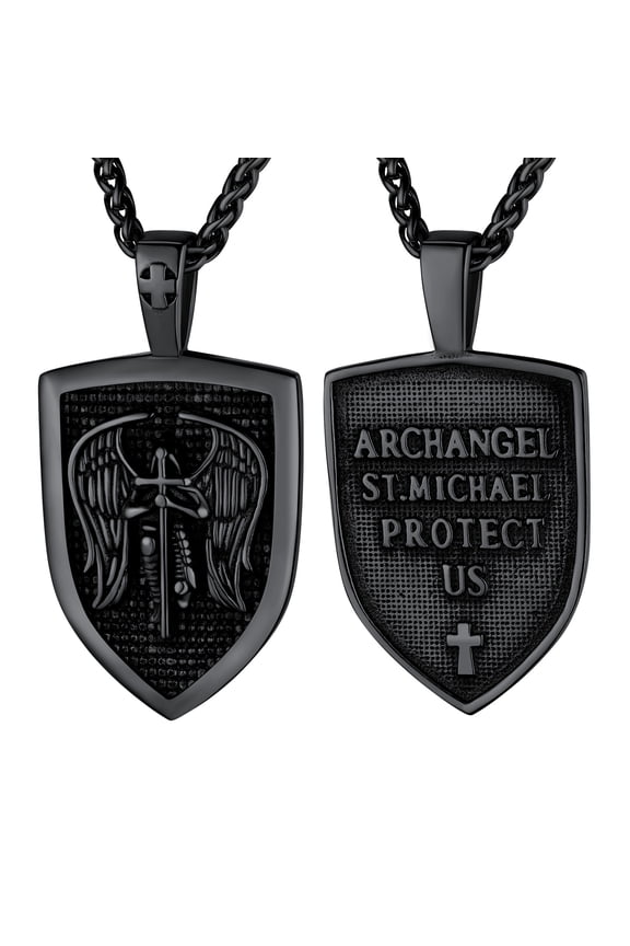 Black St Michael Shield Pendant Necklace for Men Women Archangel Protection Amulet Charm Faith Jewelry Gift for Christian Father Day