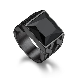 Bandmax Chunky Gemstone Rings for Men Women Stainless Steel Hollowed-out Celtic Knot Band Black Onyx Cubic Zirconia Ring for Wedding Engagement Anniversary