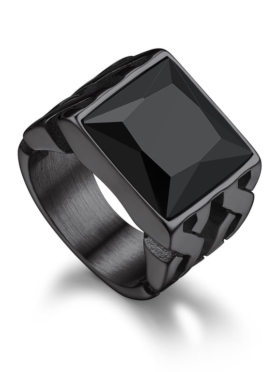 Chunky Gemstone Rings for Men Women Stainless Steel Hollowed-out Celtic Knot Band Black Onyx Cubic Zirconia Ring for Wedding Engagement Anniversary