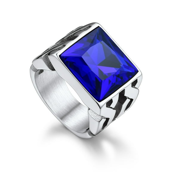 Bandmax Chunky Gemstone Rings for Men Women Stainless Steel Hollowed-out Celtic Knot Band Blue Topaz Cubic Zirconia Ring for Wedding Engagement Anniversary