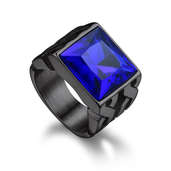 Bandmax Chunky Gemstone Rings for Men Women Stainless Steel Hollowed-out Celtic Knot Band Blue Topaz Cubic Zirconia Ring for Wedding Engagement Anniversary