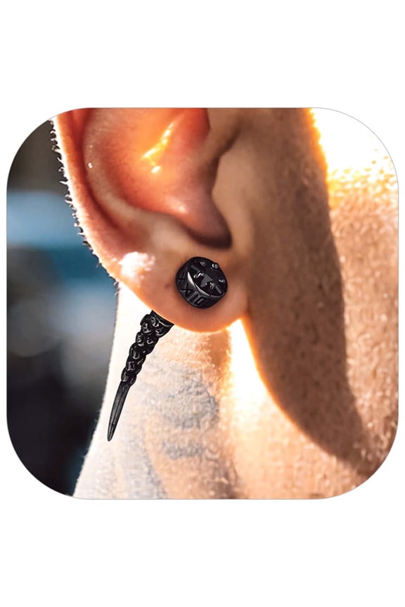 Cool Black Viking Teeth Skull Stud Earrings for Men Women Black Stone Gothic Punk Biker Earrings Jewelry Gift for Birthday Christmas