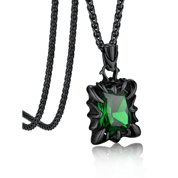 Bandmax Gothic Black Stainless Steel Necklaces for Men Women Dragon Claw Pendant Emerald Stone Vintage Goth Punk Necklace for Gift