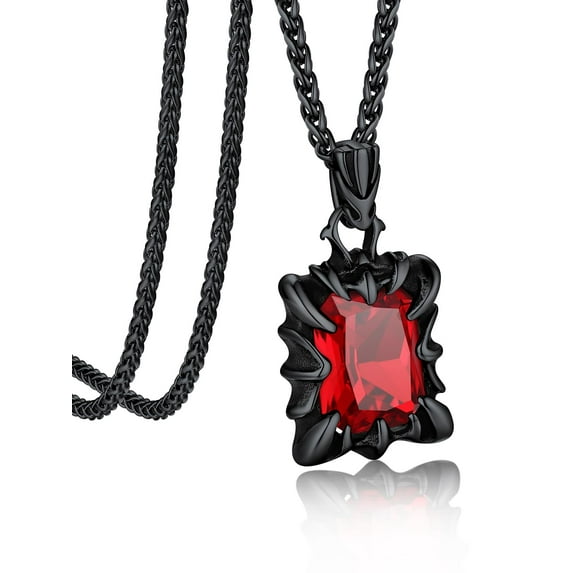 Bandmax Gothic Black Stainless Steel Necklaces for Men Women Dragon Claw Pendant Ruby Stone Vintage Goth Punk Necklace for Gift