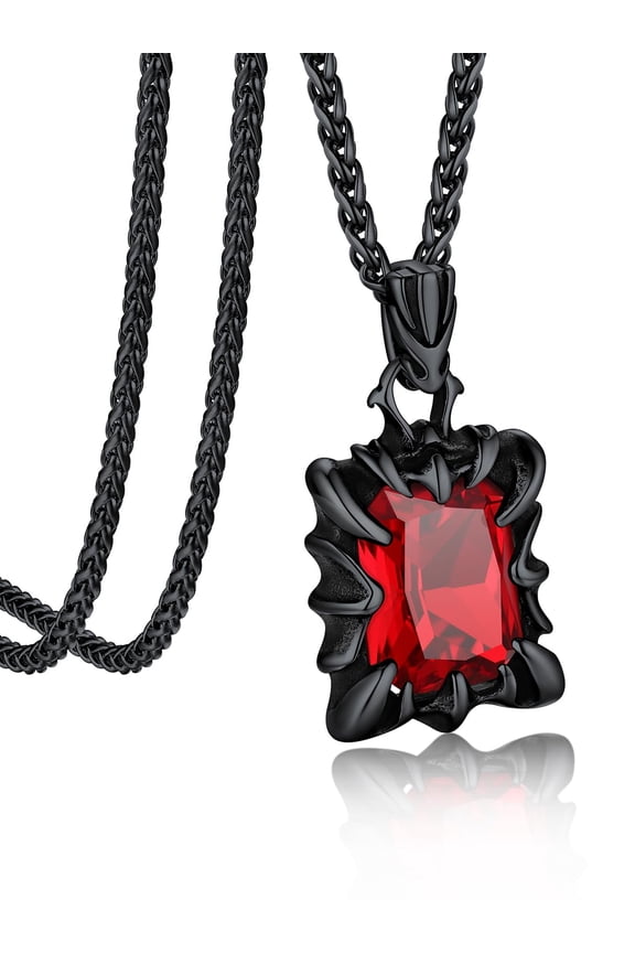 Gothic Black Stainless Steel Necklaces for Men Women Dragon Claw Pendant Ruby Stone Vintage Goth Punk Necklace for Gift