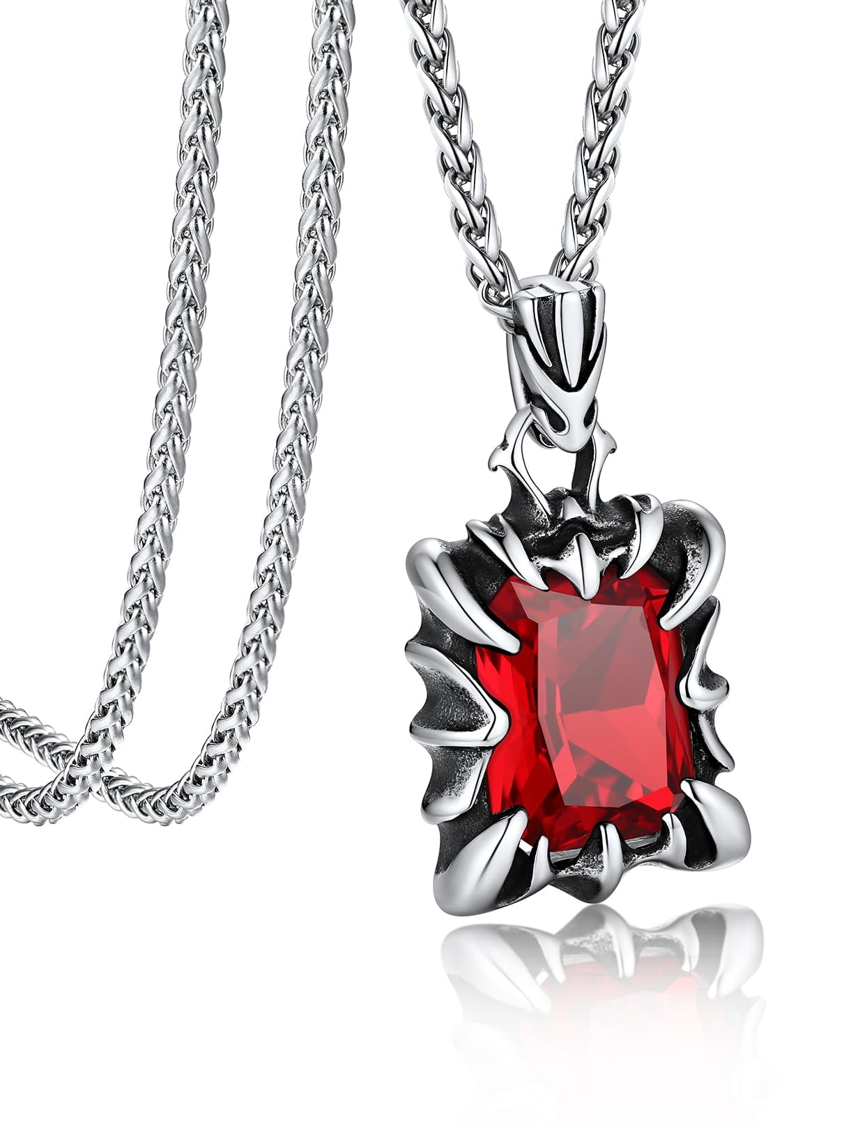 Bandmax Gothic Stainless Steel Necklaces for Men Women Dragon Claw Pendant Ruby Stone Vintage Goth Punk Necklace for Gift