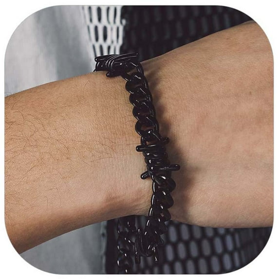 Bandmax 9MM Gothic Thorns Cuban Link Chain Bracelet for Men Women Stainless Steel Black Punk Barbed Wire Curb Chain Bracelet for Gift