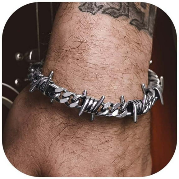 Bandmax 7MM Gothic Thorns Cuban Link Chain Bracelet for Men Women Stainless Steel Punk Barbed Wire Curb Chain Bracelet for Gift