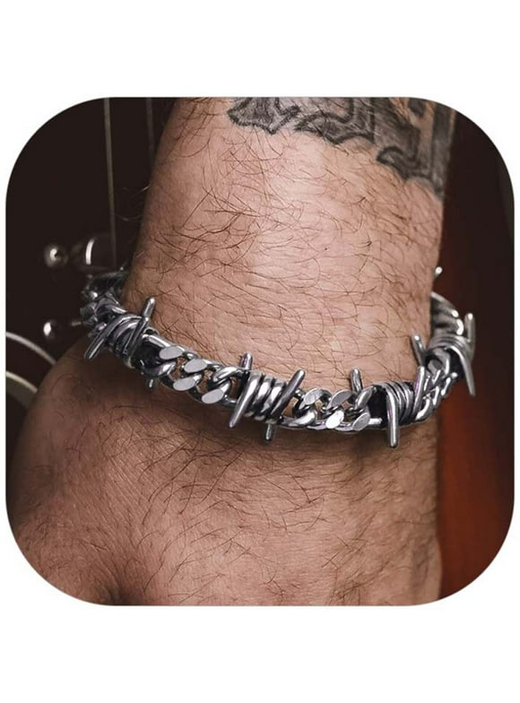 9MM Gothic Thorns Cuban Link Chain Bracelet for Men Women Stainless Steel Punk Barbed Wire Curb Chain Bracelet for Gift