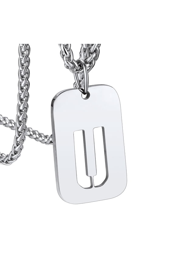 Initial Letter U Pendant for Men Women 26 Alphabet Hollow Capitals Necklace Stainless Steel Dog Tag Pendants Necklace for Men/Boyfriend Gift