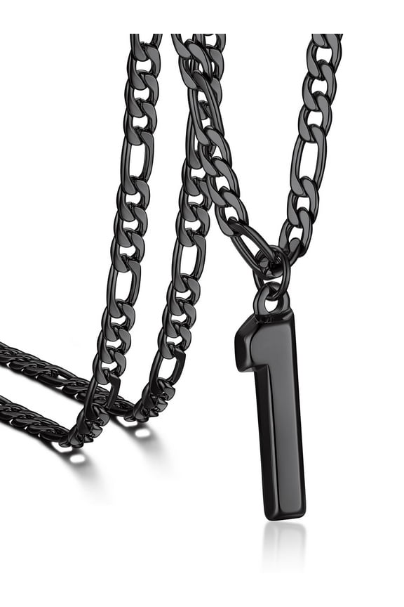 Men Sport Number Pendant Necklaces Stainless Steel Black Metal Plated Figaro Chain Necklace with 0-9 Number Charm Gift for Men Women