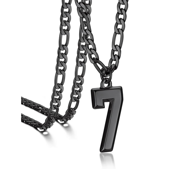 Bandmax Men Sport Number Pendant Necklaces Stainless Steel Black Metal Plated Figaro Chain Necklace with 0-9 Number Charm Gift for Men Women