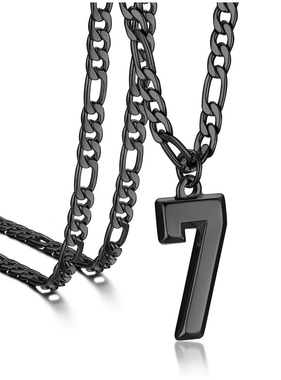 Men Sport Number Pendant Necklaces Stainless Steel Black Metal Plated Figaro Chain Necklace with 0-9 Number Charm Gift for Men Women