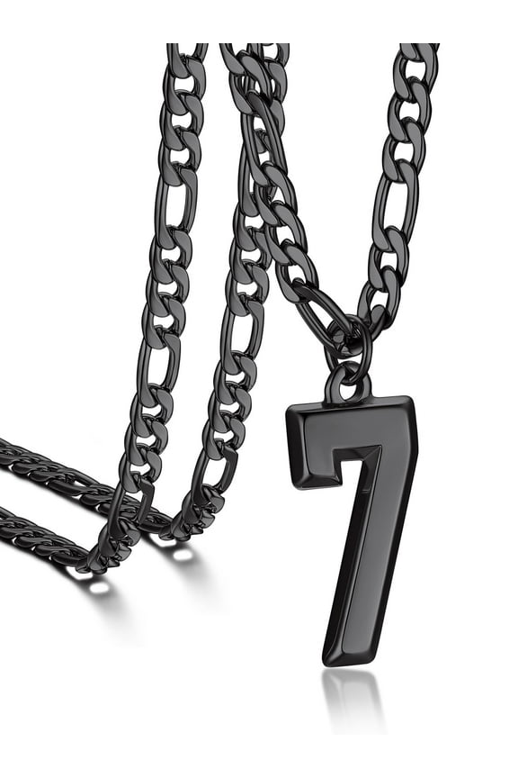 Men Sport Number Pendant Necklaces Stainless Steel Black Metal Plated Figaro Chain Necklace with 0-9 Number Charm Gift for Men Women